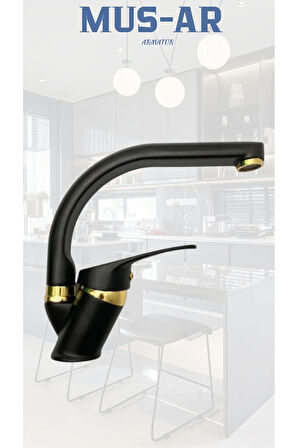 Siyah Gold Detay Banyo Lavabo Bataryası Çeşmesi Musluğu Çift Su Girişli Garantili