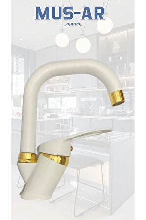 Beyaz - Gold Lavabo Bataryası