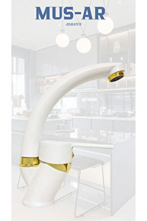Beyaz Gold Çift Su Girişli Lavabo Bataryası