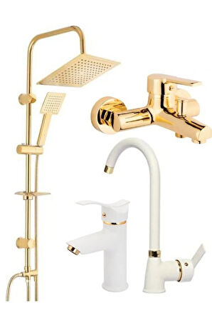 Gold Kare Robot Seti, Banyo Ve Beyaz Gold Kartal Lavabo Mutfak Eviye Bataryası Musluğu