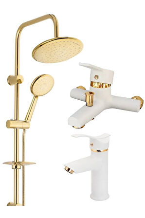 Gold Altın Robot Duş Seti, Beyaz Gold Kartal Lavabo Ve Banyo Bataryası Musluğu Çeşmesi Daphne