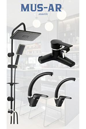 Siyah Robot - Lavabo - Eviye - Banyo Bataryası 4'lü Set