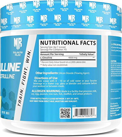 Muscle Rulz %100 Citrulline 4000 mg 45 Servis (ABD MENŞEİ)