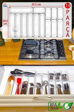 14'lü Set Modüler Kaşıklık Çekmece Içi Düzenleyici Şeffaf Kepçelik Modüler Clear Organizer