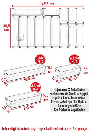 14'lü Set Modüler Kaşıklık Çekmece Içi Düzenleyici Şeffaf Kepçelik Modüler Clear Organizer