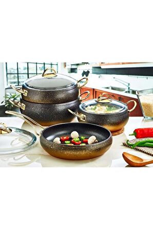 7 Parça Granit Küre Tencere Set 3023 Gold