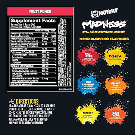 Mutant Madness PreWorkout Powder Supplement Performance Pump 30 