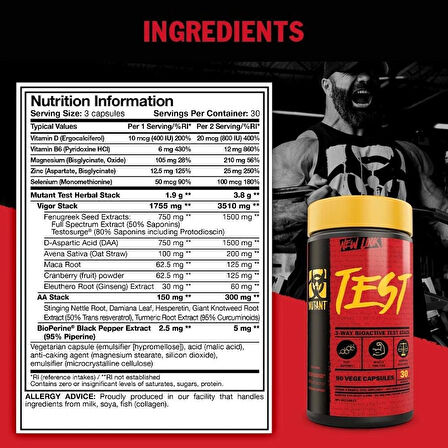 Mutant TEST DAA ASPARTİC ACİD+TRİBULUS+MACA+FENUGREEK+GİNSENG 90 Kapsül