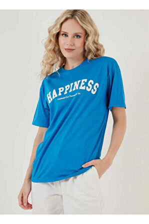 MALKOÇBEY  HAPPINNES BASKILI OVERSİZE UNİSEX BASİC T-ŞHİRT