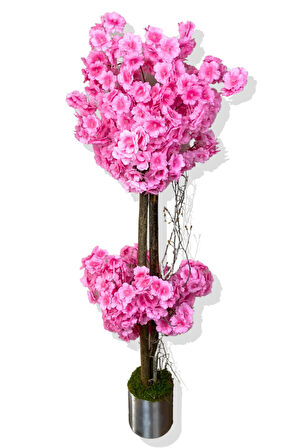 Lüx Pembe Bahar dalı 100 Cm Metal Saksı