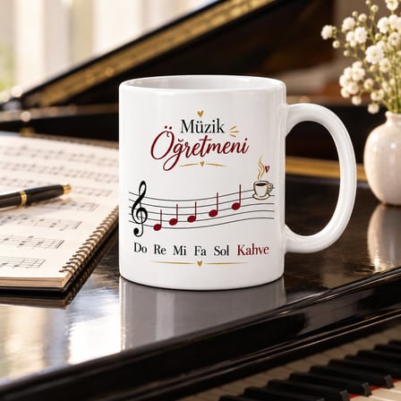 Müzik Öğretmeni: Do Re Mi Fa Sol Kahve Tasarımlı Porselen Kupa - MODEL 412