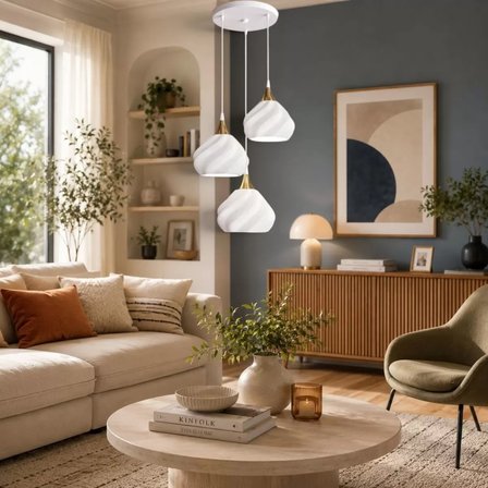 Pumpki̇n Salon Oturma Odasi Üçlü Sarkıt Avize 3D – Salon Aydınlatması 70 CM Beyaz-Gold