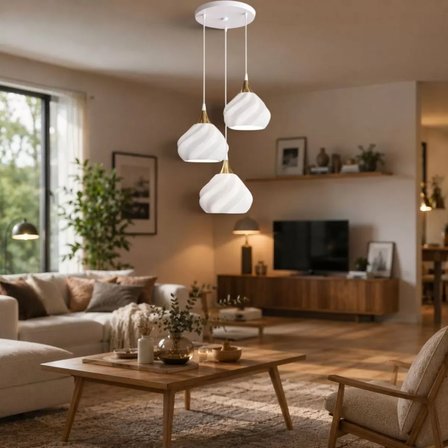 Pumpki̇n Salon Oturma Odasi Üçlü Sarkıt Avize 3D – Salon Aydınlatması 70 CM Beyaz-Gold