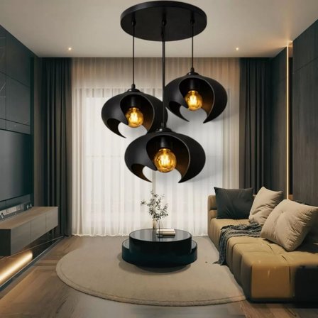 Beton Dokulu İskandi̇nav Premi̇um Salon Oturma Avize – Salon ve Oturma Odası Aydınlatması 25 X 20 CM Siyah