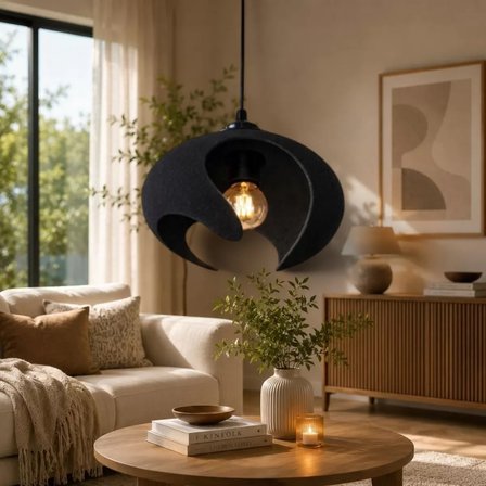 Beton Dokulu İskandi̇nav Premi̇um Salon Oturma Odası Avize 21 X 26 CM Siyah
