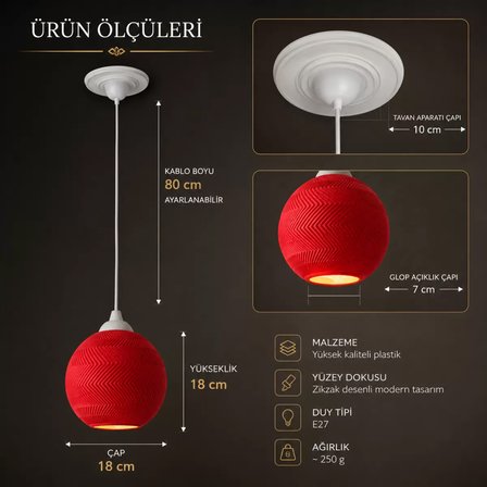Sarkıt Avi̇ze Çocuk Odası Mutfak Salon Aydınlatması 14 X 15 CM Kırmızı