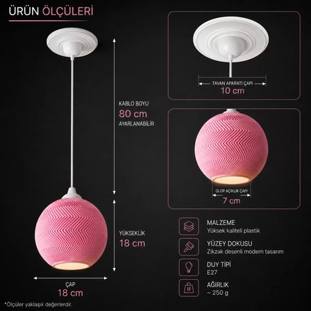 Sarkıt Avi̇ze Çocuk Odası Mutfak Salon Aydınlatması 14 X 15 CM Pembe