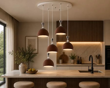 5'li Modern Sarkıt Avize – Beton Görünümlü 3D Dekoratif Tavan Aydınlatması Kahverengi
