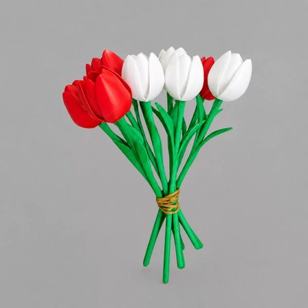 3D Baskı Yapay Islak Görünümlü Lale Demeti – 6'lı Dekoratif Çiçek Seti 24 CM Beyaz / Kırmızı