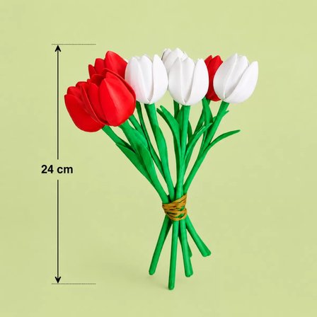 3D Baskı Yapay Islak Görünümlü Lale Demeti – 6'lı Dekoratif Çiçek Seti 24 CM Beyaz / Kırmızı
