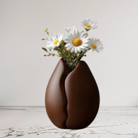 Kahve Çekirdeği Şeklinde Vazo Kahve Köşeleri 3D – Kahve Köşesi ve Ofis Dekoru 14CM Kahverengi