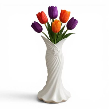 Plasti̇k İskandi̇nav Bohem Kadin Plasti̇k 3 D Vazo 22 CM Beyaz