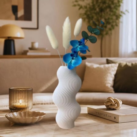 İskandinav Tarz Dalgalı Formlu Dekoratif 3D Vazo Beyaz