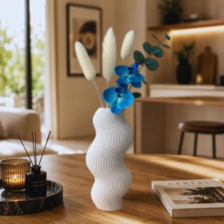 İskandinav Tarz Dalgalı Formlu Dekoratif 3D Vazo Beyaz