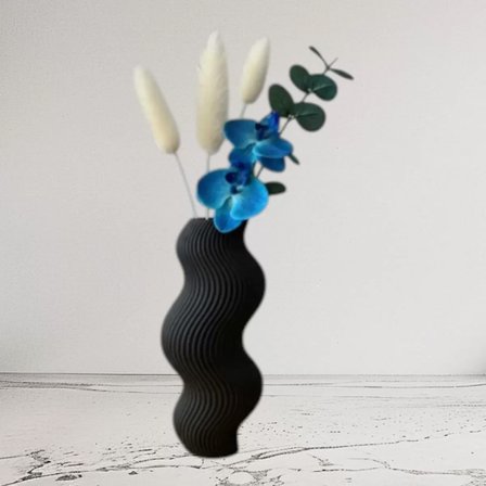 İskandinav Tarz Dalgalı Formlu Dekoratif 3D Vazo Siyah