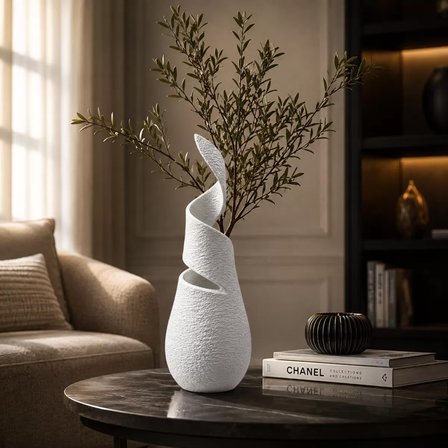 Sarmal Beton Dekorati̇f Vazo 3D Beyaz