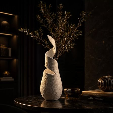 Sarmal Beton Dekorati̇f Vazo 3D Beyaz