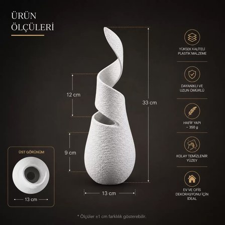 Sarmal Beton Dekorati̇f Vazo 3D Beyaz