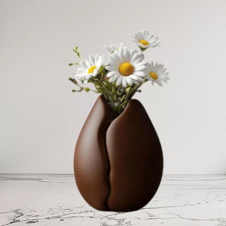 Kahve Çekirdeği Şeklinde Vazo Kahve Köşesi ve Ofis Dekoru 14CM Kahverengi