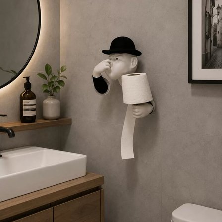 3D İnsan Figürlü Tuvalet Kağıdı Askılığı – Eğlenceli Banyo Dekoru Siyah