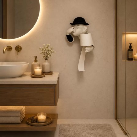 3D İnsan Figürlü Tuvalet Kağıdı Askılığı – Eğlenceli Banyo Dekoru Siyah