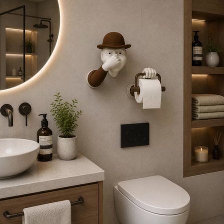 3D İnsan Figürlü Tuvalet Kağıdı Askılığı – Eğlenceli Banyo Dekoru Kahverengi