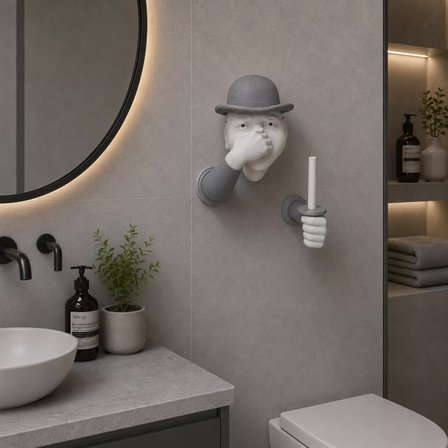 3D İnsan Figürlü Tuvalet Kağıdı Askılığı – Eğlenceli Banyo Dekoru Gri