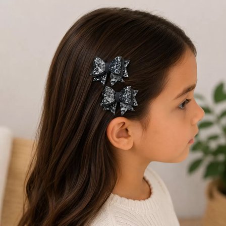 El Yapımı Işıltılı Suni Deri Glitter Toka Seti 2'li Fiyonk Gri