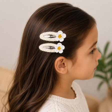 El Örgüsü Çiçek Tasarımlı Bebek ve Çocuk Tokası 2'li Set Krem