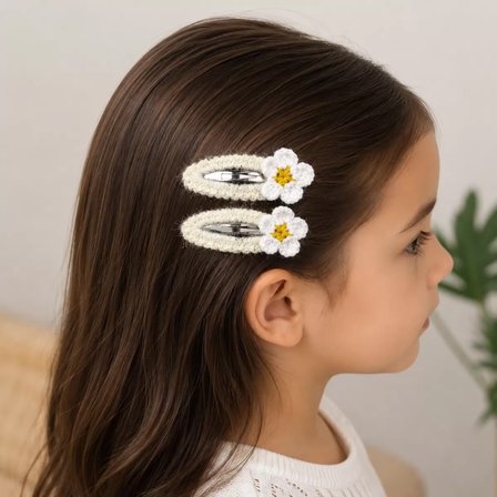 El Örgüsü Çiçek Tasarımlı Bebek ve Çocuk Tokası 2'li Set Krem