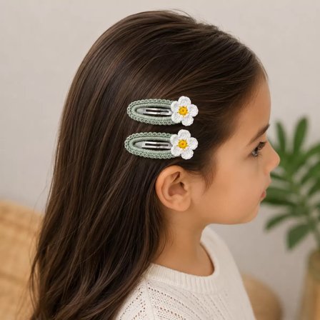 El Örgüsü Çiçek Tasarımlı Bebek ve Çocuk Tokası 2'li Set Açık Yeşil