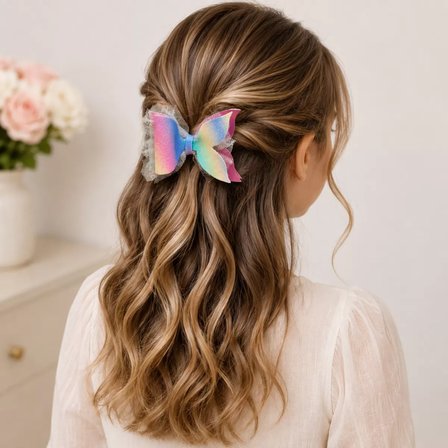 Işıltılı Glitter Tasarımlı Fiyonk Saç Tokası Koyu Pembe Mavi