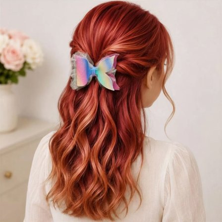 Işıltılı Glitter Tasarımlı Fiyonk Saç Tokası Koyu Pembe Mavi