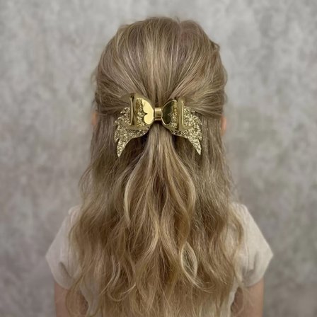 Işıltılı Glitter Tasarımlı Fiyonk Saç Tokası Gold