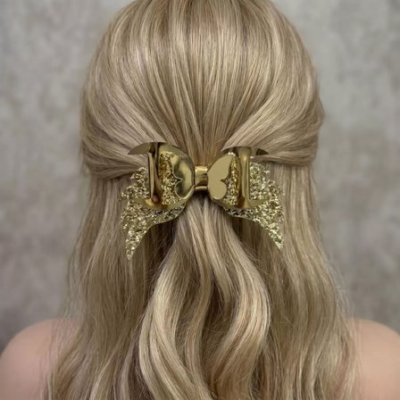 Işıltılı Glitter Tasarımlı Fiyonk Saç Tokası Gold