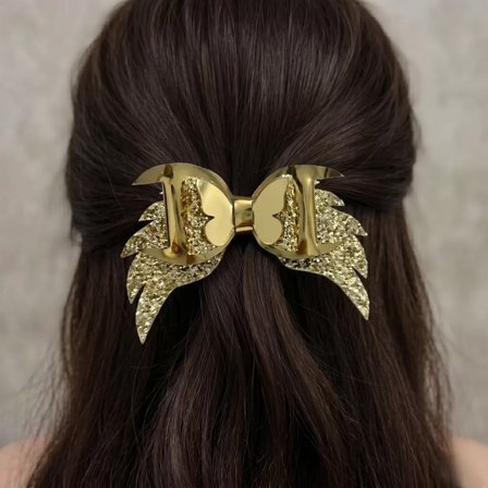 Işıltılı Glitter Tasarımlı Fiyonk Saç Tokası Gold