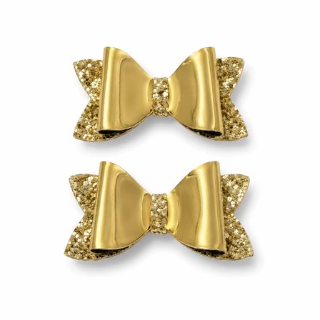 Glitter Detaylı Fiyonk Saç Tokası 2'li Set 6x3 cm Gold Simli