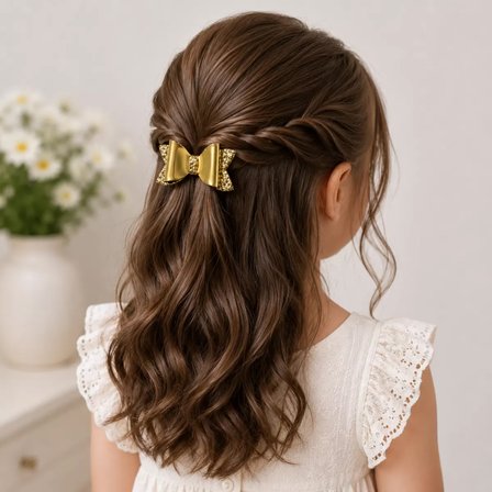 Glitter Detaylı Fiyonk Saç Tokası 2'li Set 6x3 cm Gold Simli