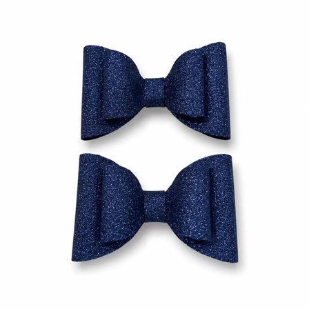 Glitter Detaylı Fiyonk Saç Tokası 2'li Set 6x3 cm Lacivert Simli