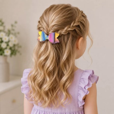 Glitter Detaylı Fiyonk Saç Tokası 2'li Set 6x3 cm Renkli Simli